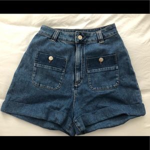 Maje Denim High Waist Shorts with Pockets 70s vibe 40
